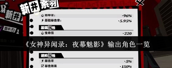 女神异闻录夜幕魅影输出角色有哪些