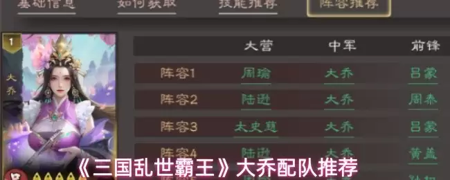 大乔三国乱世配队攻略：最强阵容组合推荐