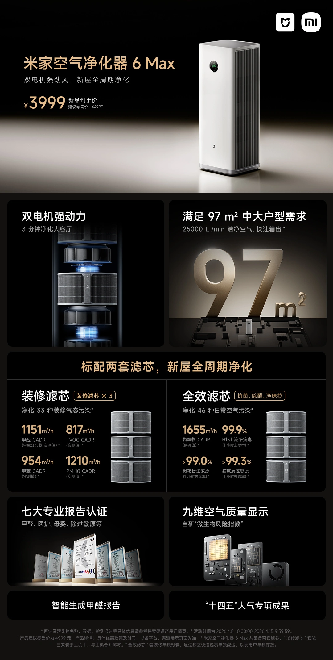 小米米家空气净化器 6 Max 开启预售：搭载双电机，到手价 3999 元