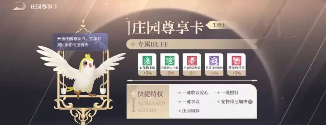 《QQ飞车》庄园尊享卡重磅上线！庄园经营全能buff拉满，专属特权来袭～