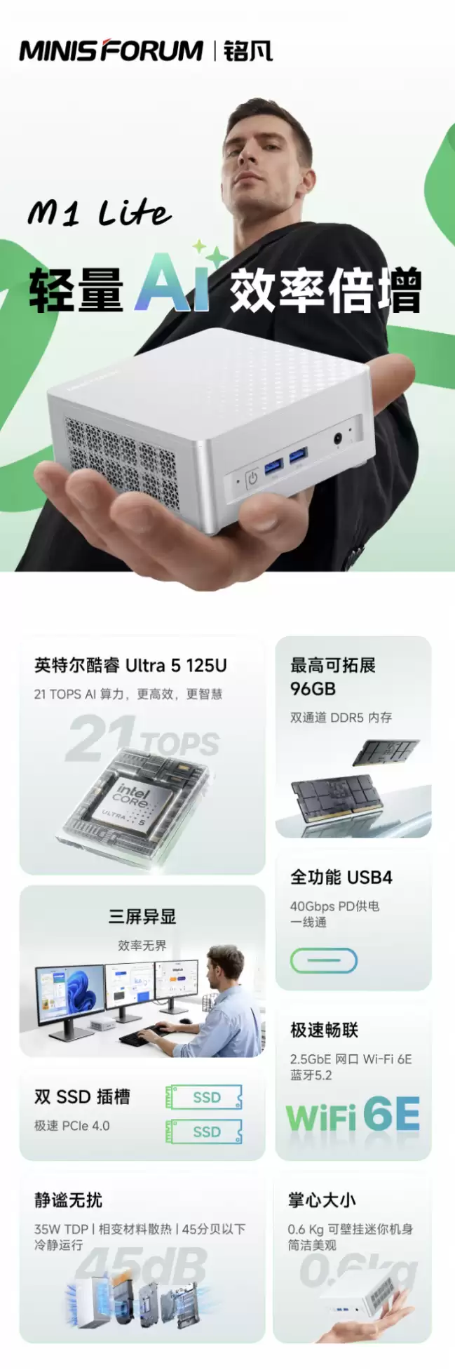 铭凡 M1 Lite-125U 迷你主机发售：搭酷睿 Ultra 5 125U 2119 元起