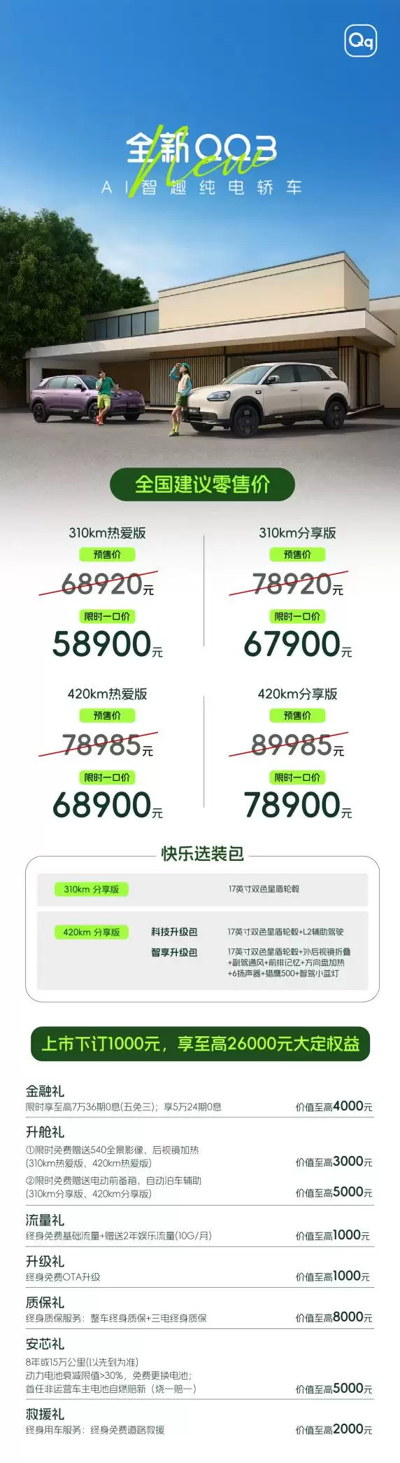 奇瑞全新QQ3 EV正式上市:限时一口价5.89万起