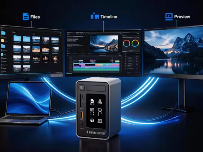 Lemorele TC1000 扩展坞上线众筹12合1设计 可连接三台显示器