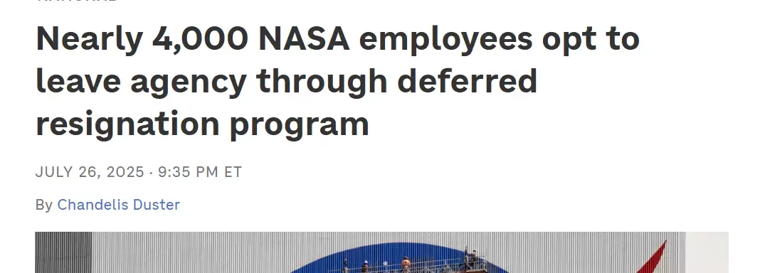 外媒：近4000名NASA员工提交离职申请