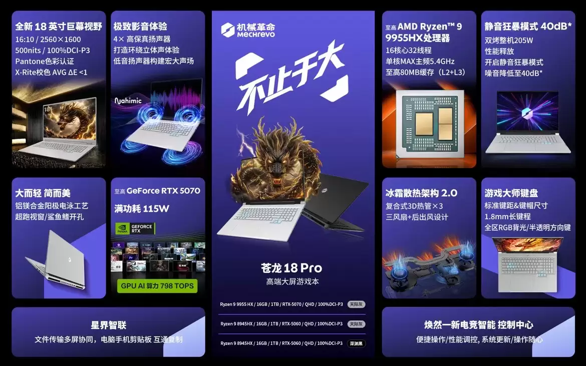 9299 元起机械革命苍龙 18 Pro 笔记本发售：可选 R9-8945HX/9955HX、搭 RTX5060/70（国补后低至 7904.15 元）