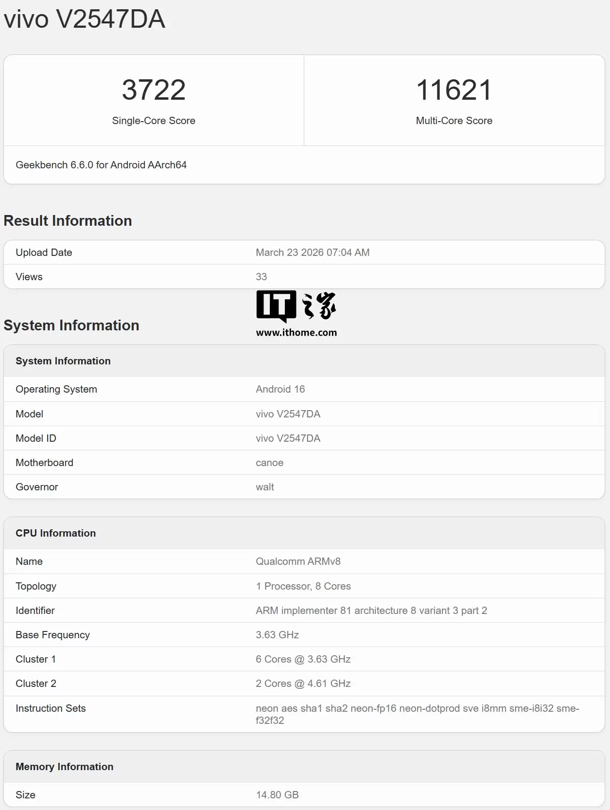 vivo 影像旗舰手机 X300 Ultra 跑分曝光：第五代骁龙 8 至尊版芯片 +16GB 内存