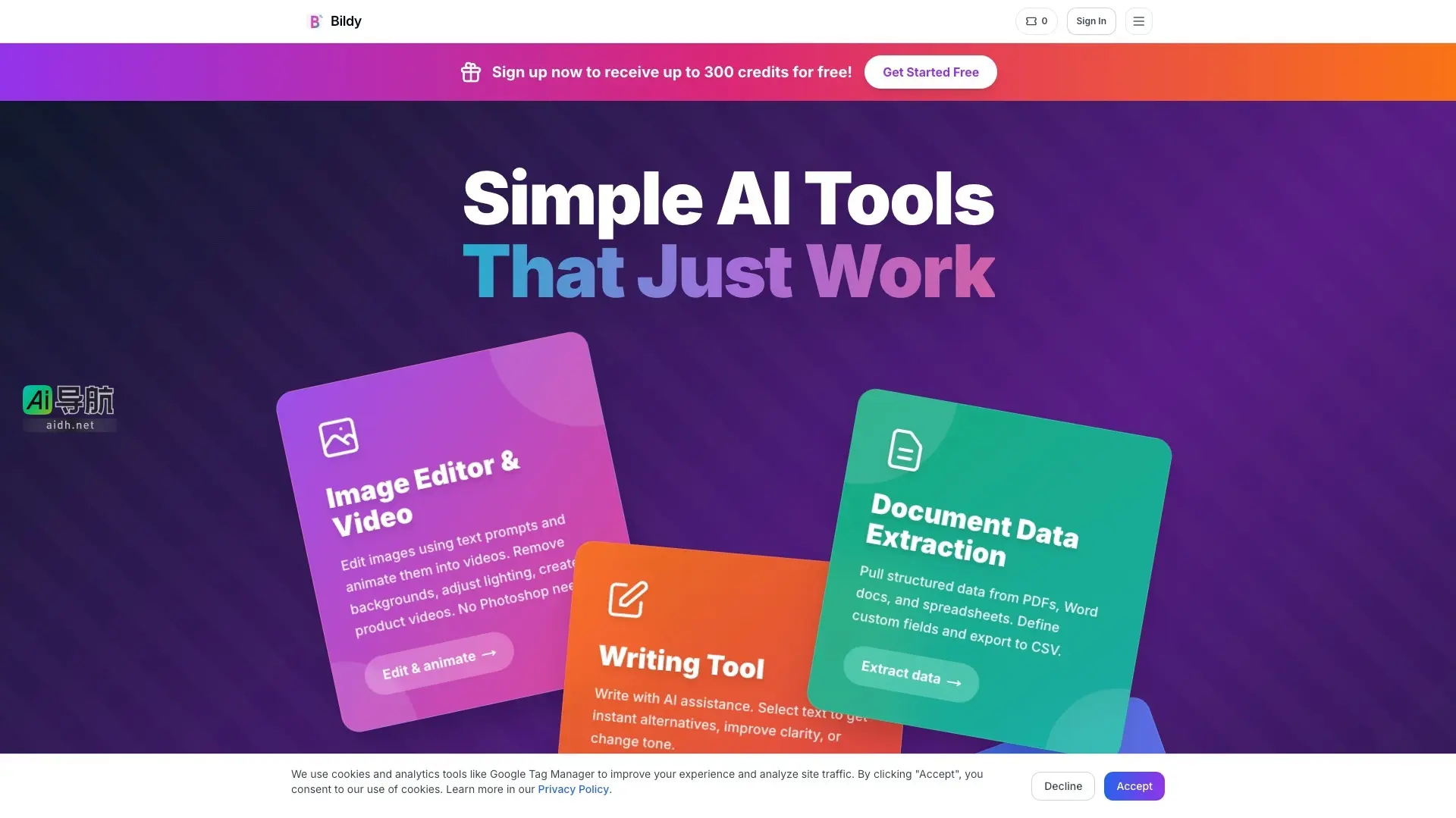 Bildy 提供简单易用的AI工具，帮助用户高效编辑图像、提取数据和创作内容