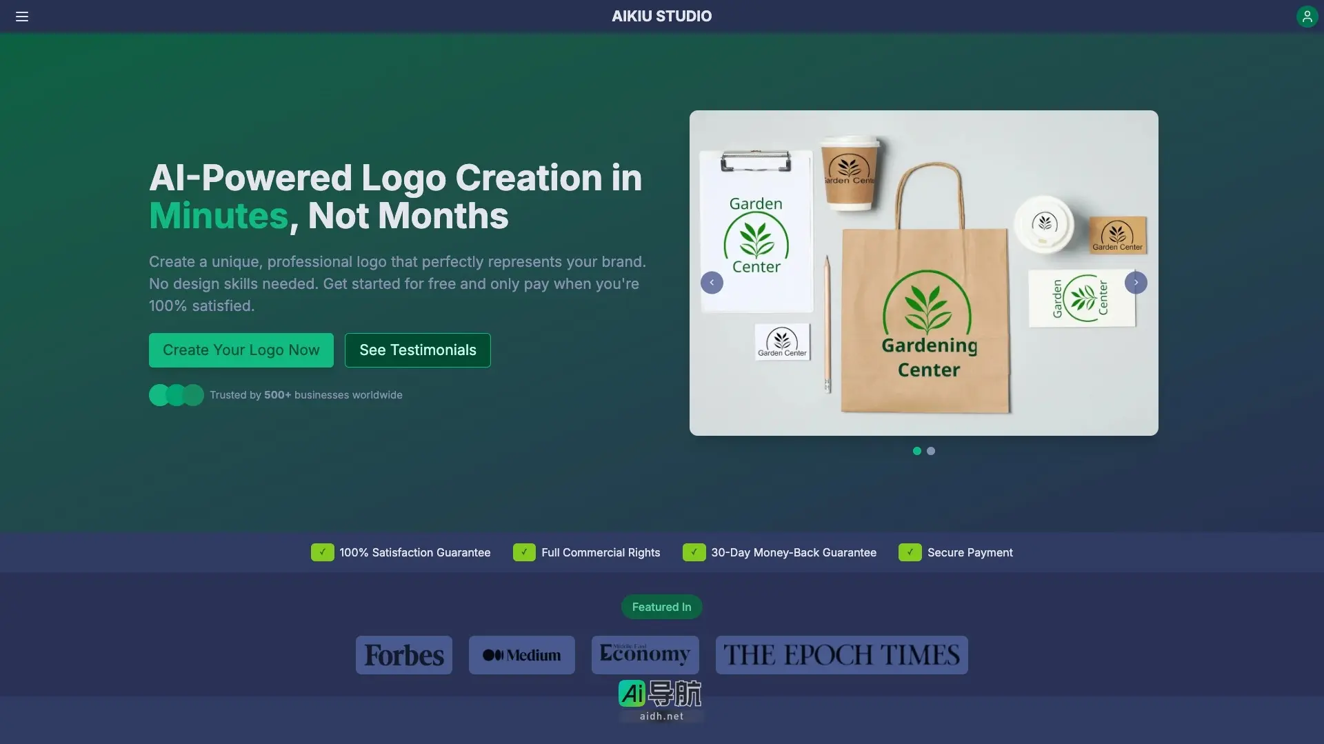 Aikiu Studio 提供AI驱动的专业Logo设计，快速、个性化，满足品牌需求