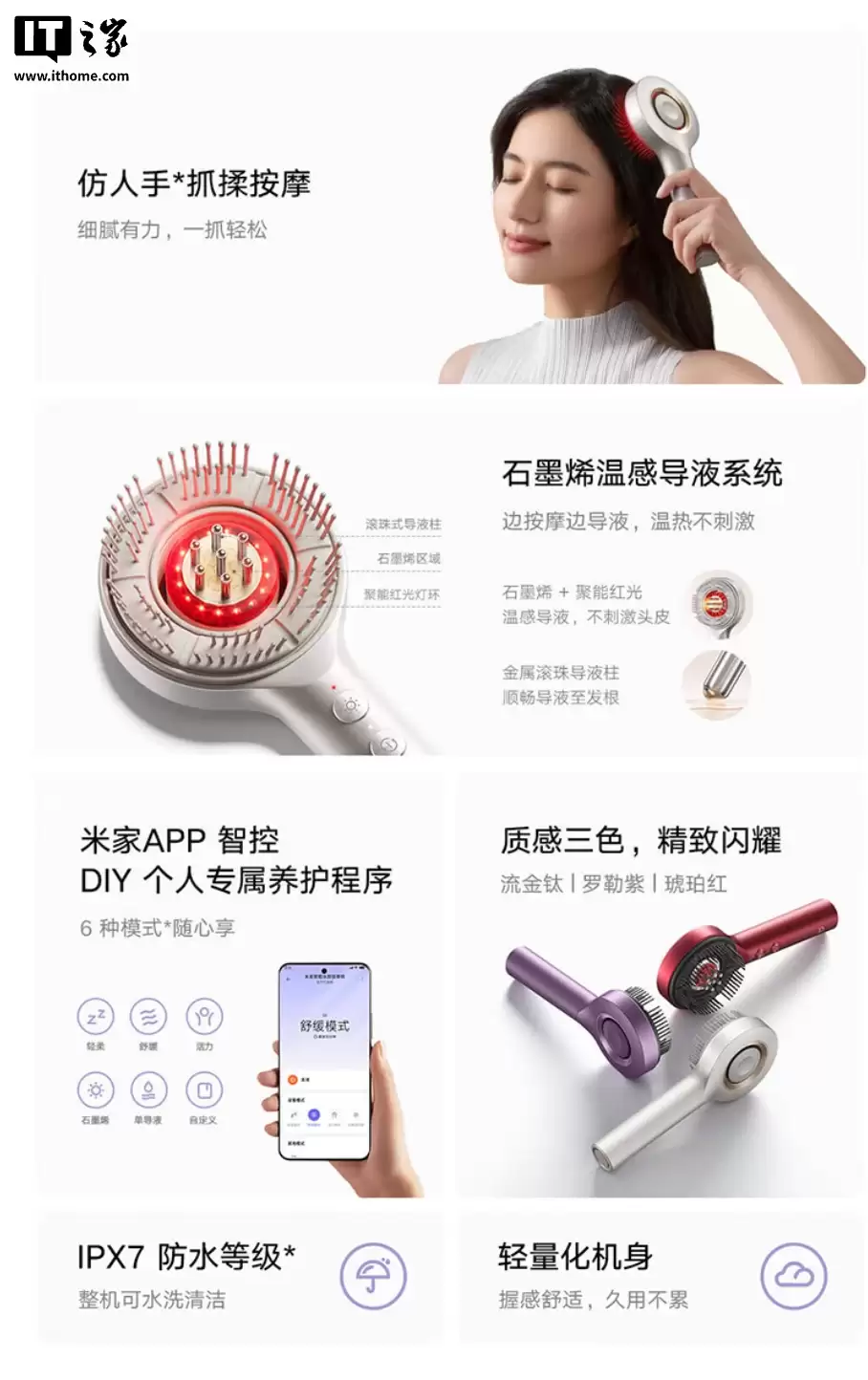 小米米家智能头部按摩梳上架：仿人手抓揉按摩、石墨烯温感导液系统，509元
